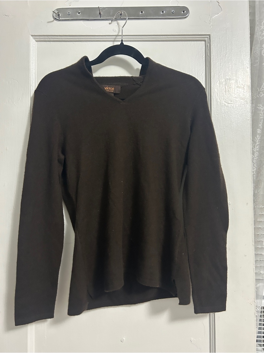 Victor Alfaro Women's Scoop Neck Brown Sweater 100% Cashmere